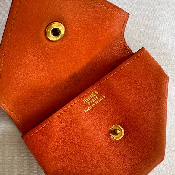 Authentic HERMES Luvan Cattle Veau Barenia Leather Wallet Coin Purse Orange 👛 - Picture 8 of 12